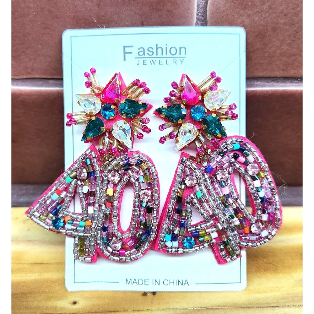 Handmade Beaded Number 40 Earrings Birthday Anniversary Party Colorful Vegas